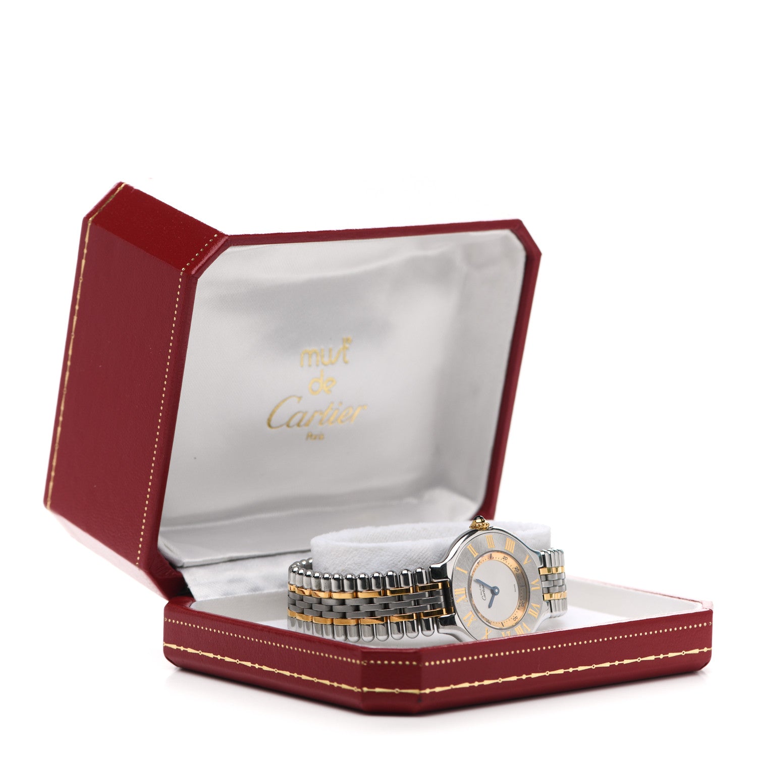 Cartier Stainless Steel 18K Yellow Gold 28mm Must De 21 Bullet Link Quartz Watch 3 of 3
