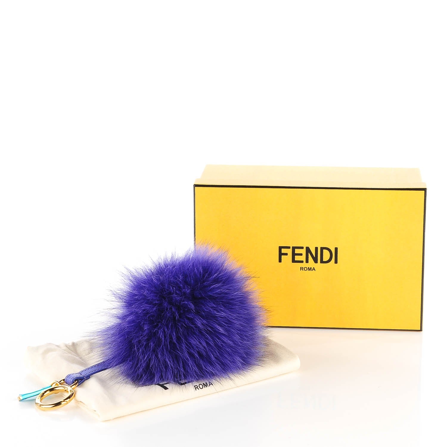 Fendi Fox Fur Vitello Elite Pom Pom Bag Charm Viola Cassis 9 of 9