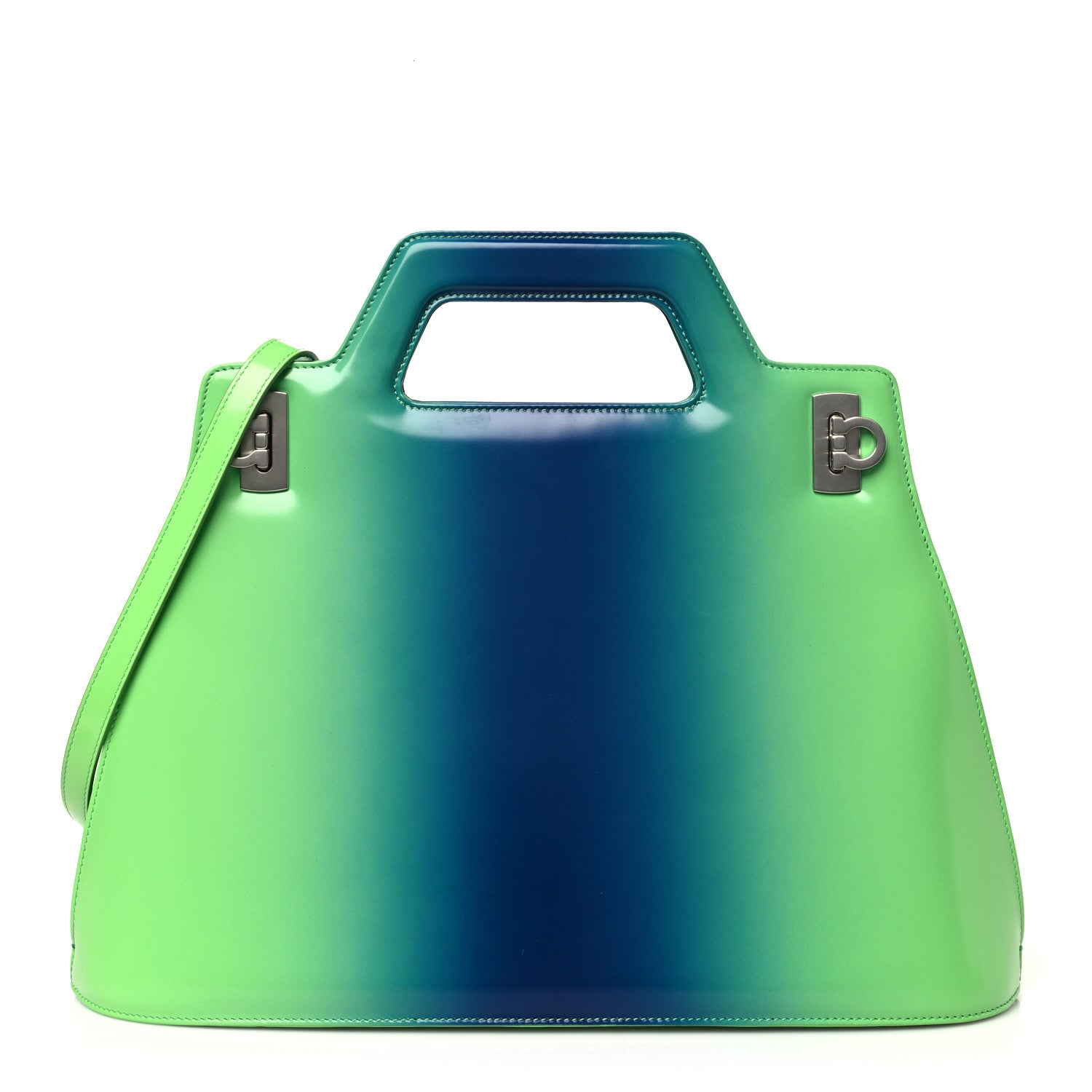 Salvatore Ferragamo Smooth Airbrushed Calfskin Medium Wanda Top Handle Green Blue 1 of 9