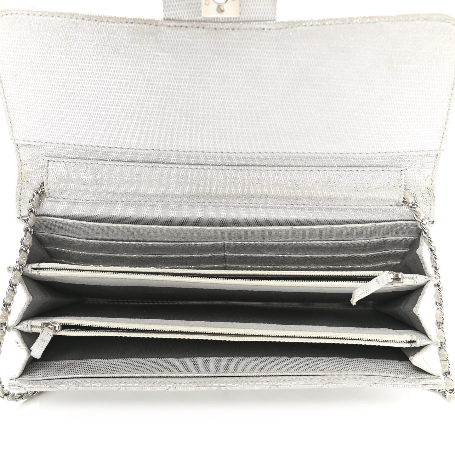 Metallic Suede Quilted East West Flap Clutch Silver