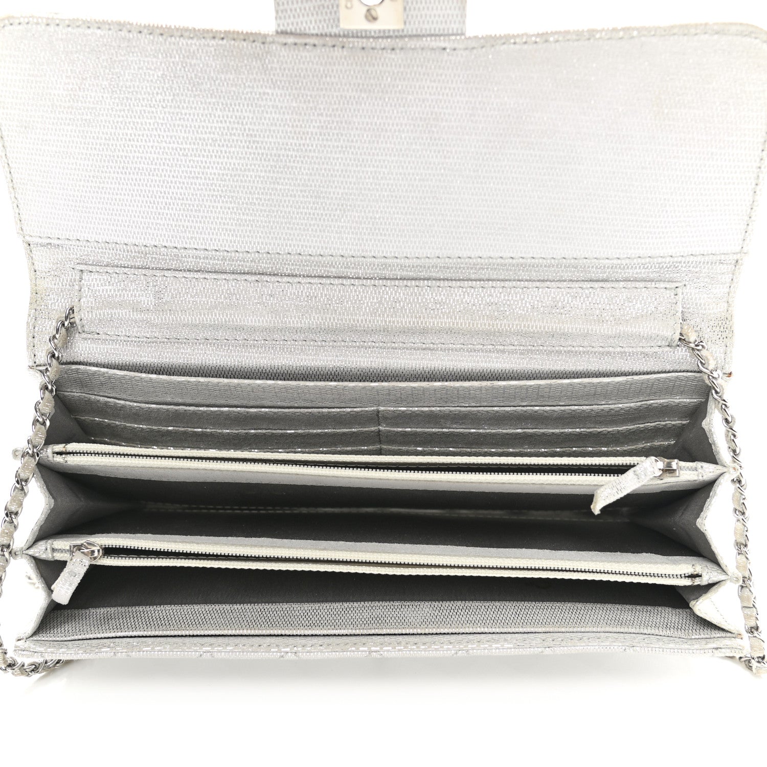 Chanel Metallic Suede Quilted East West Flap Clutch Silver 5 of 12