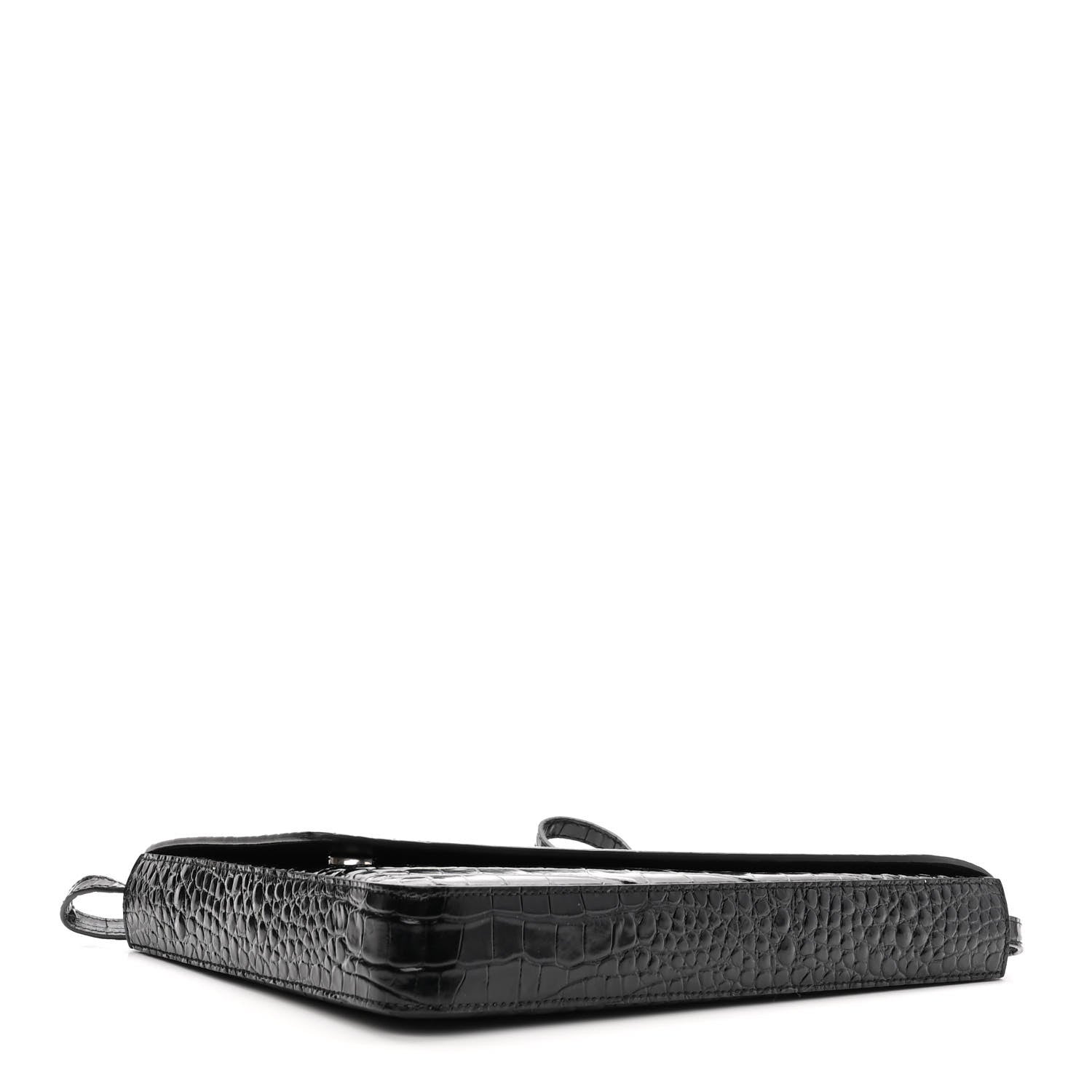 Balenciaga Calfskin Logo Crocodile Embossed Triangle Clutch Black White 4 of 9