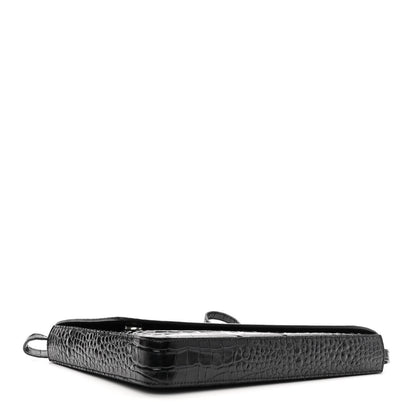 Balenciaga Calfskin Logo Crocodile Embossed Triangle Clutch Black White 4 of 9