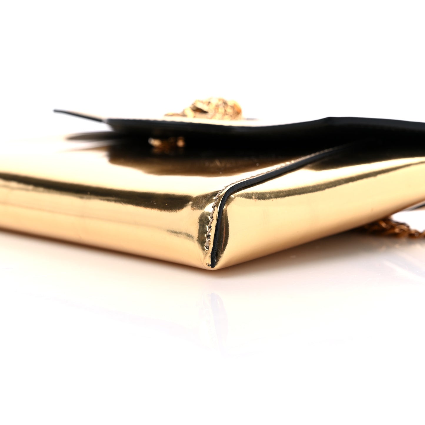 Patent Metallic La Medusa Pouch On Chain Gold