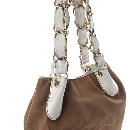 Chanel Canvas Calfskin CC Tote Brown White 11 of 17