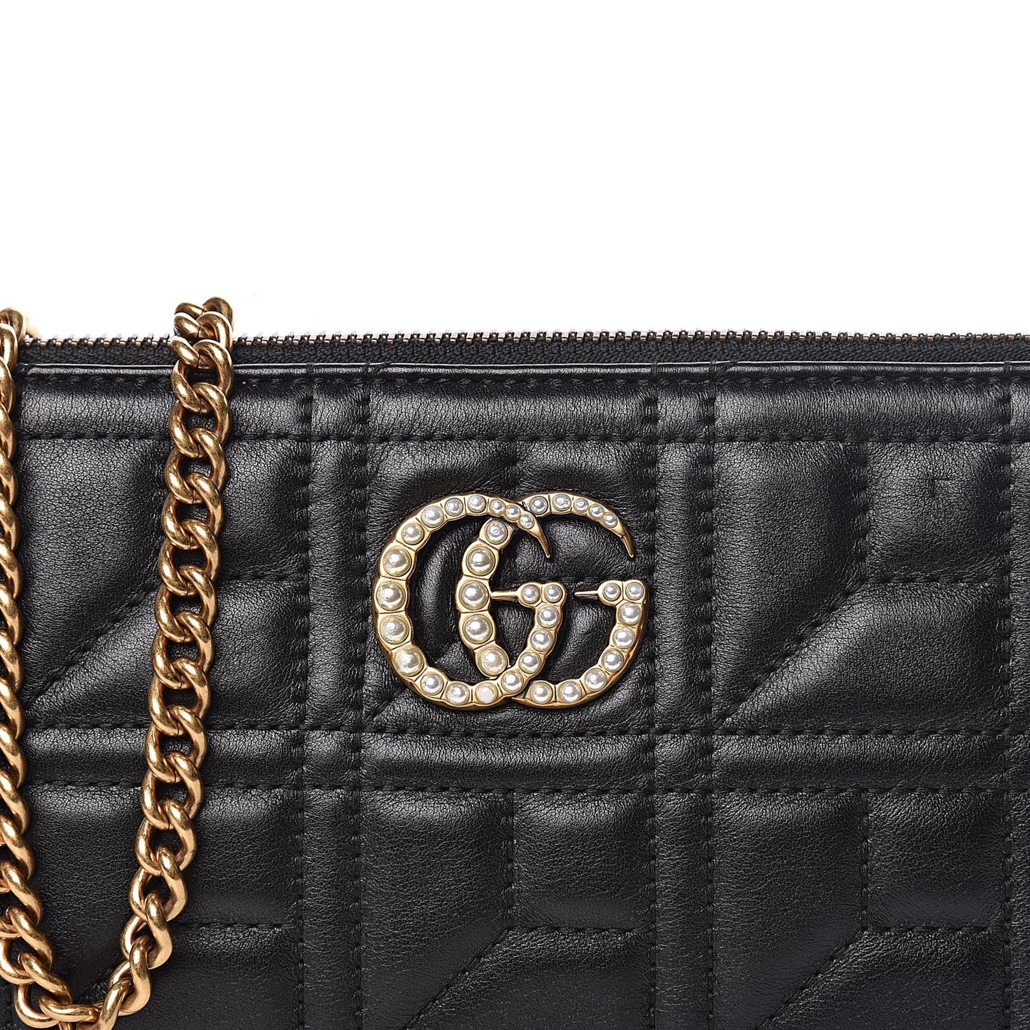 Calfskin Matelasse Mini Pearly GG Marmont Chain Bag Black