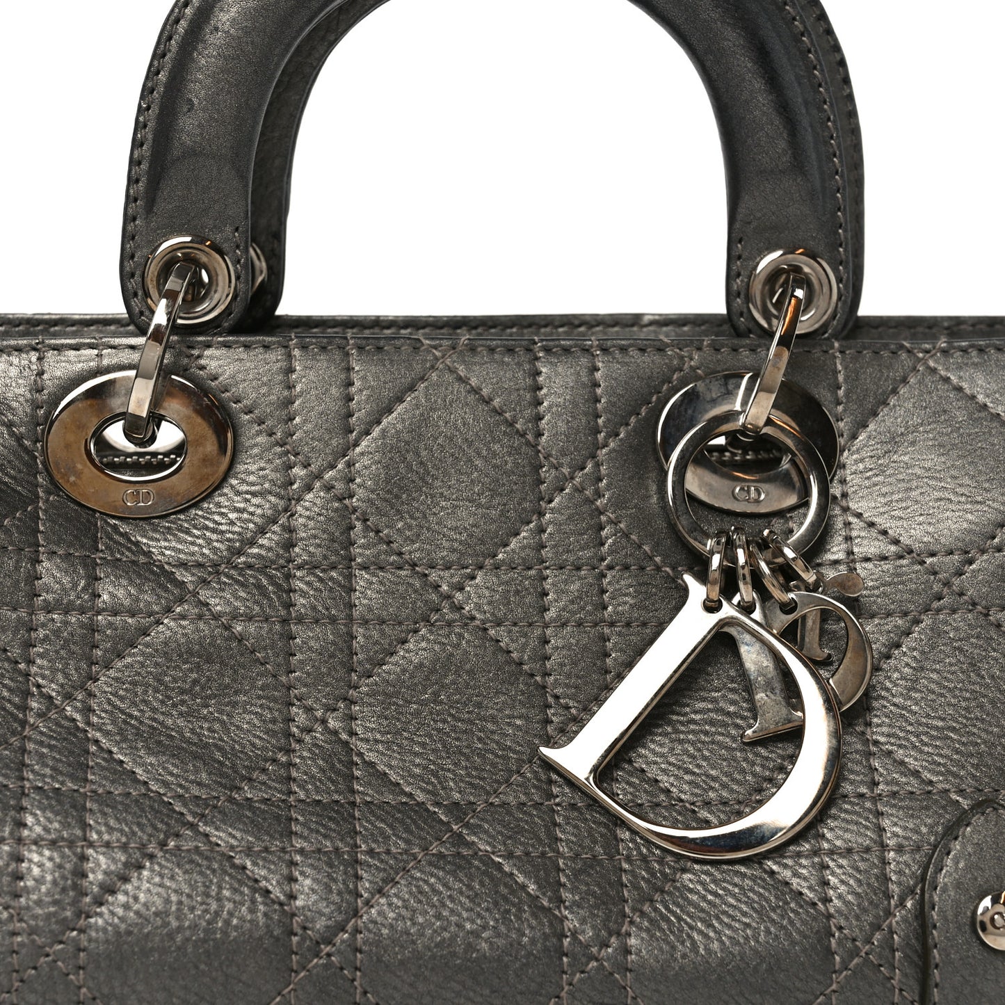 Metallic Calfskin Cannage Stitched Small East West Lady Dior Bronze