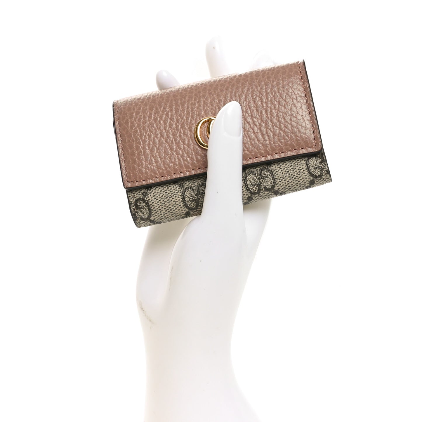 Dollar Calfskin GG Supreme Monogram GG Marmont 6 Key Holder Case Porcelain Rose Beige Ebony