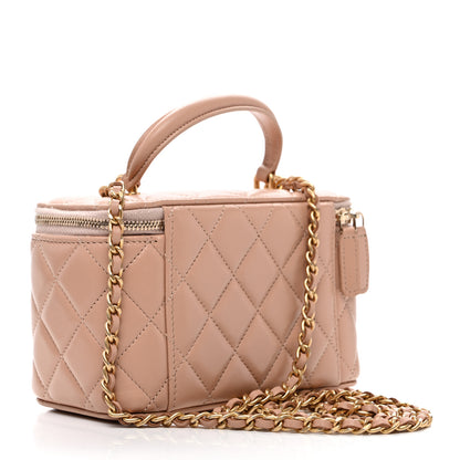 Chanel Lambskin Quilted Small Top Handle Vanity Case With Chain Beige 3 of 11