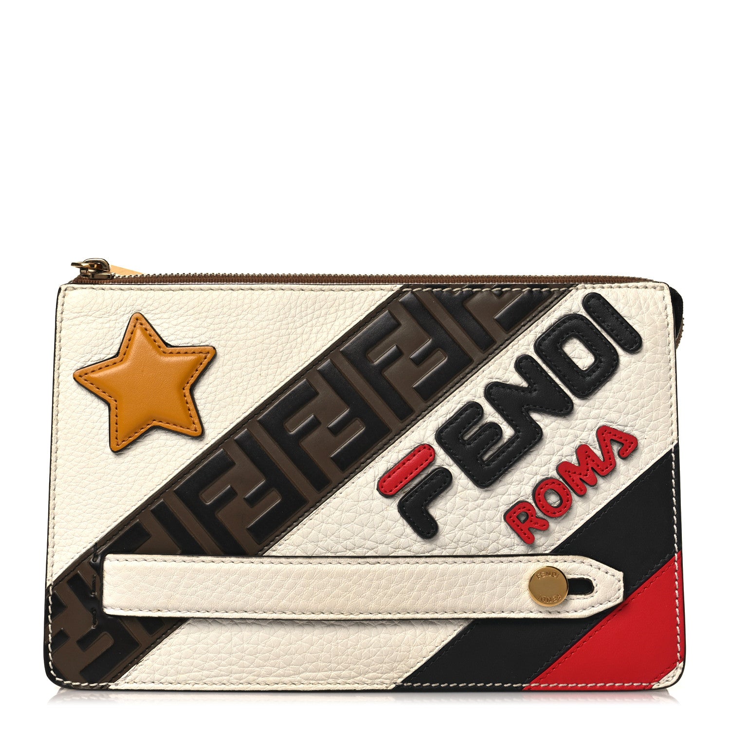 Fendi X FILA Cuoio Romano Vitello Century Mania Stars Clutch White Ice Ebano Multicolor 1 of 8