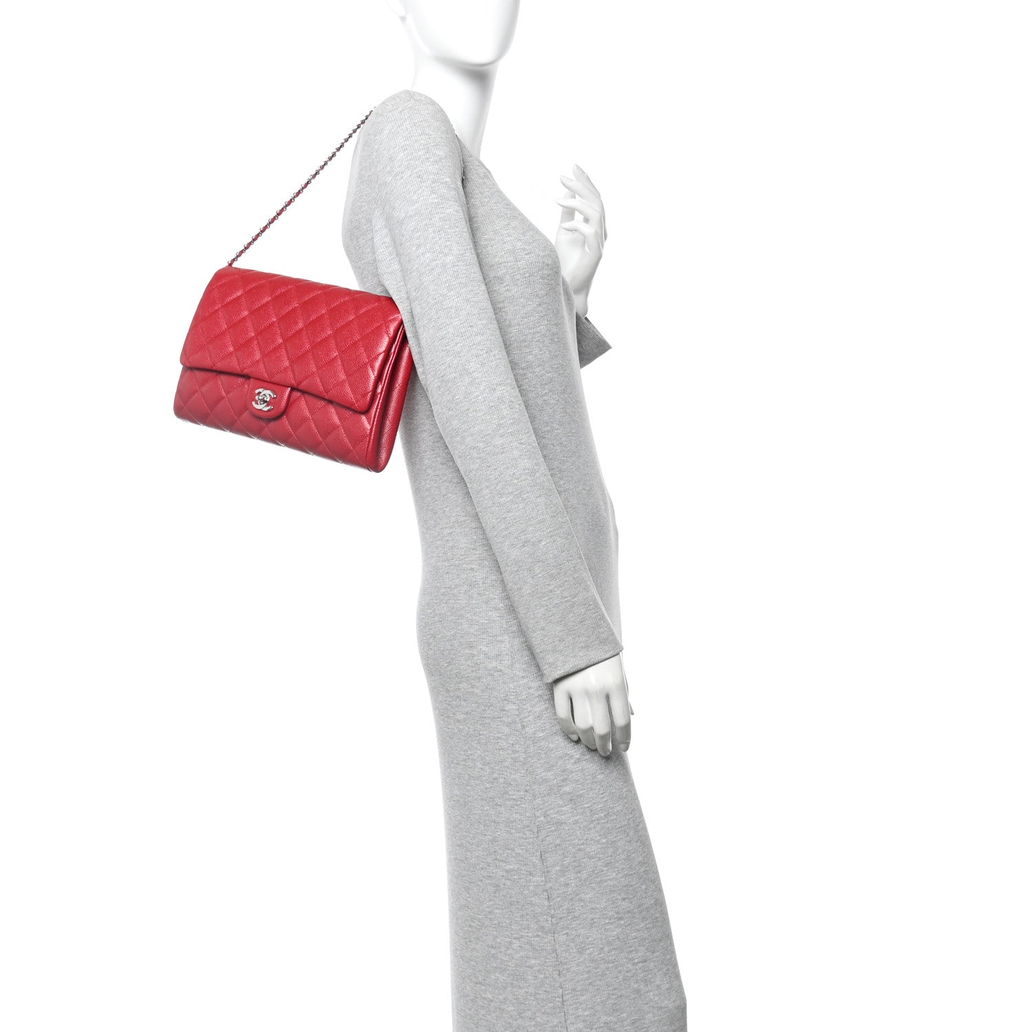 Chanel Caviar Quilted Clutch With Chain Flap Red 2 of 10
