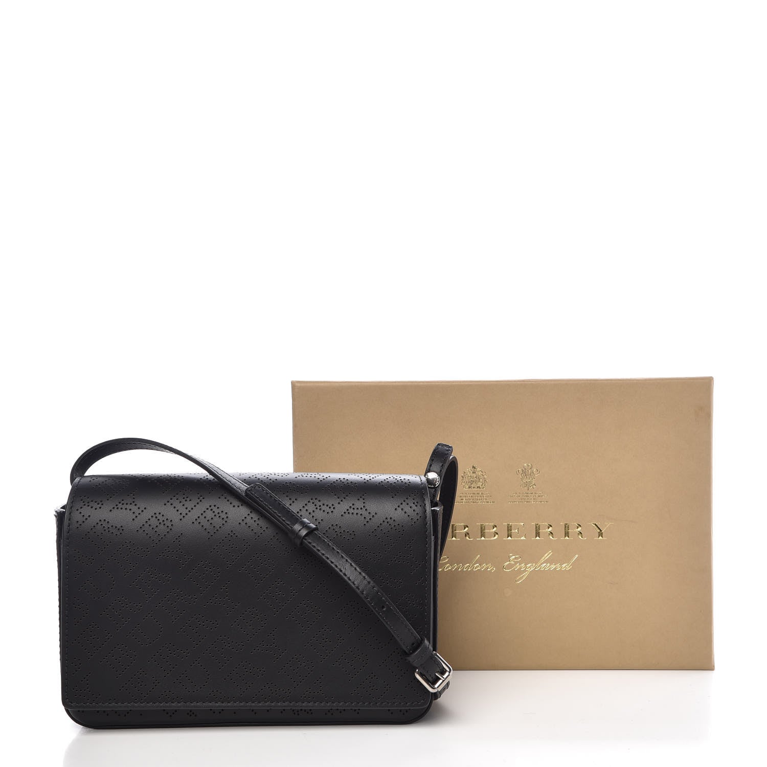 Burberry Calfskin Perforated Logo Hampshire Crossbody Black 8 of 11