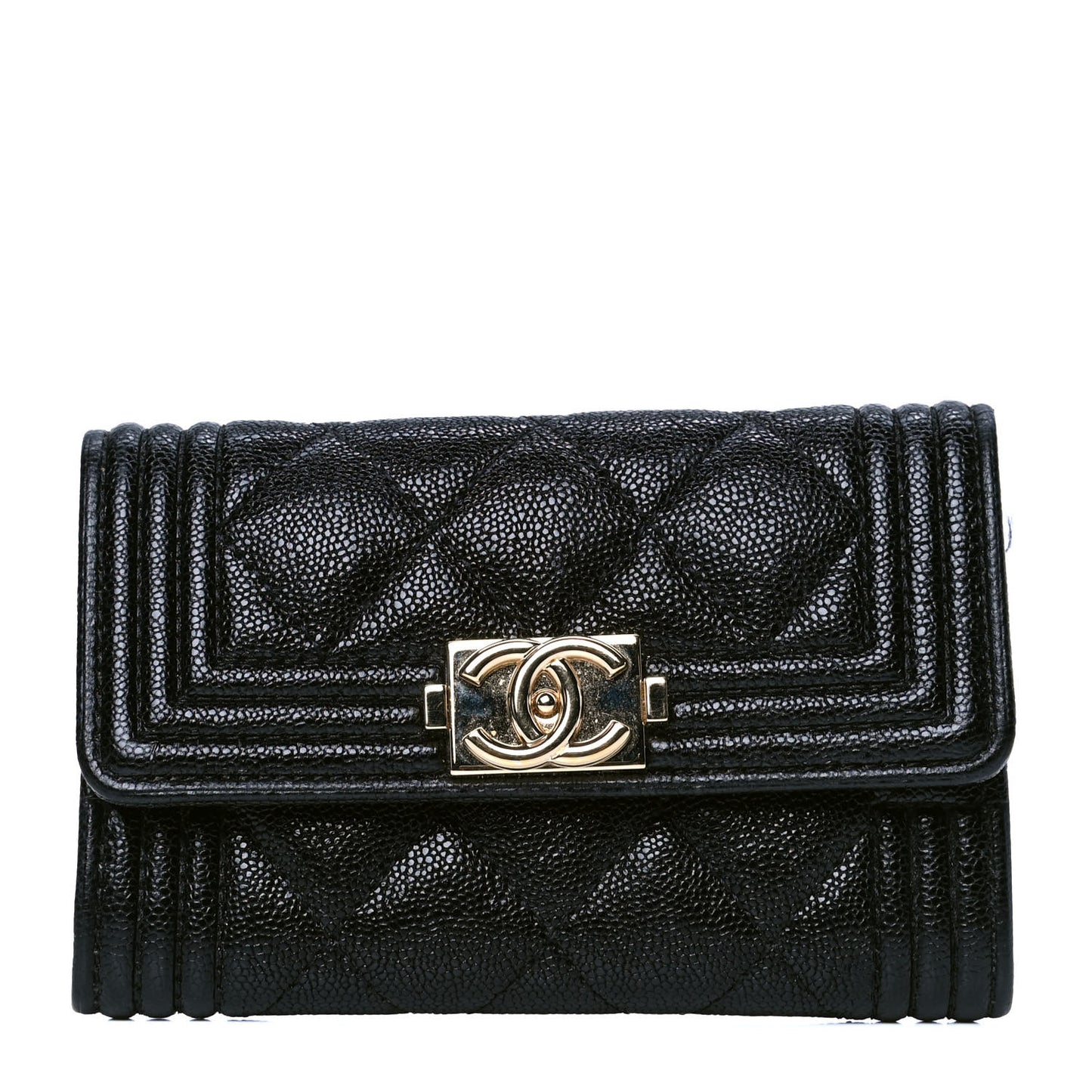 Caviar Quilted Boy Flap Card Holder Black