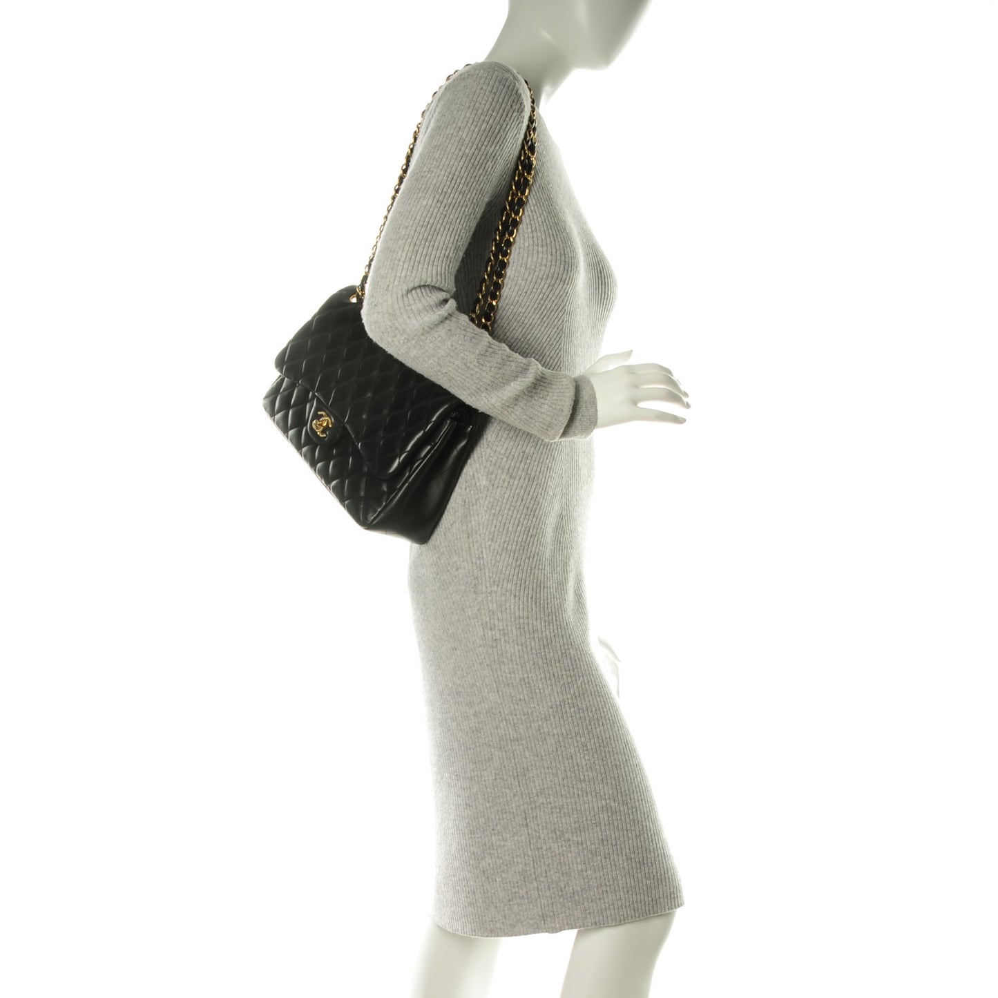 Lambskin Quilted Jumbo Double Flap Black