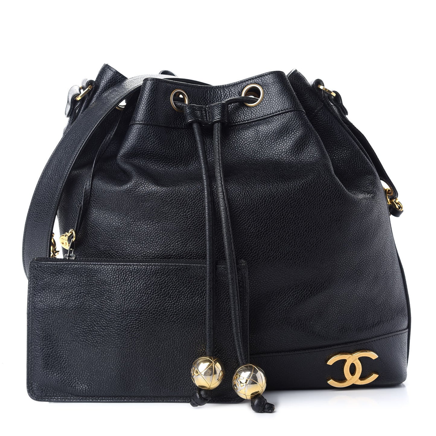 Caviar CC Drawstring Shoulder Bag Black