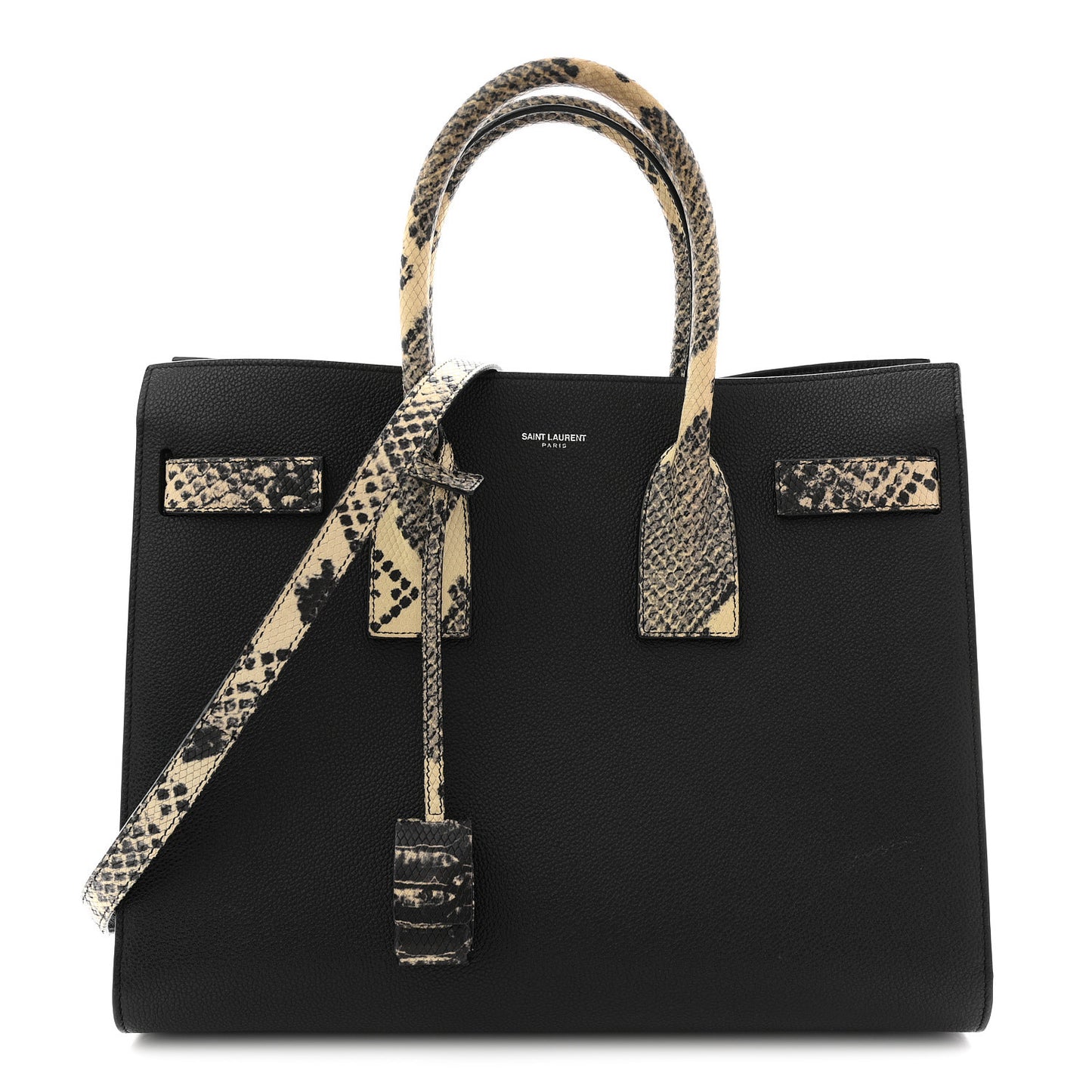 Grained Calfskin Embossed Python Small Sac De Jour Black