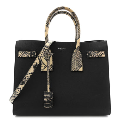 Saint Laurent Grained Calfskin Embossed Python Small Sac De Jour Black 1 of 12