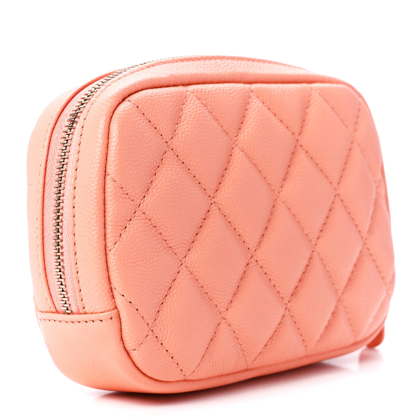 Caviar Quilted Small Curvy Pouch Cosmetic Case Light Orange