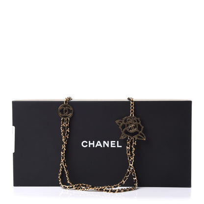 Chanel Glazed Calfskin Crystal CC Camellia Long Necklace Gold 6 of 6