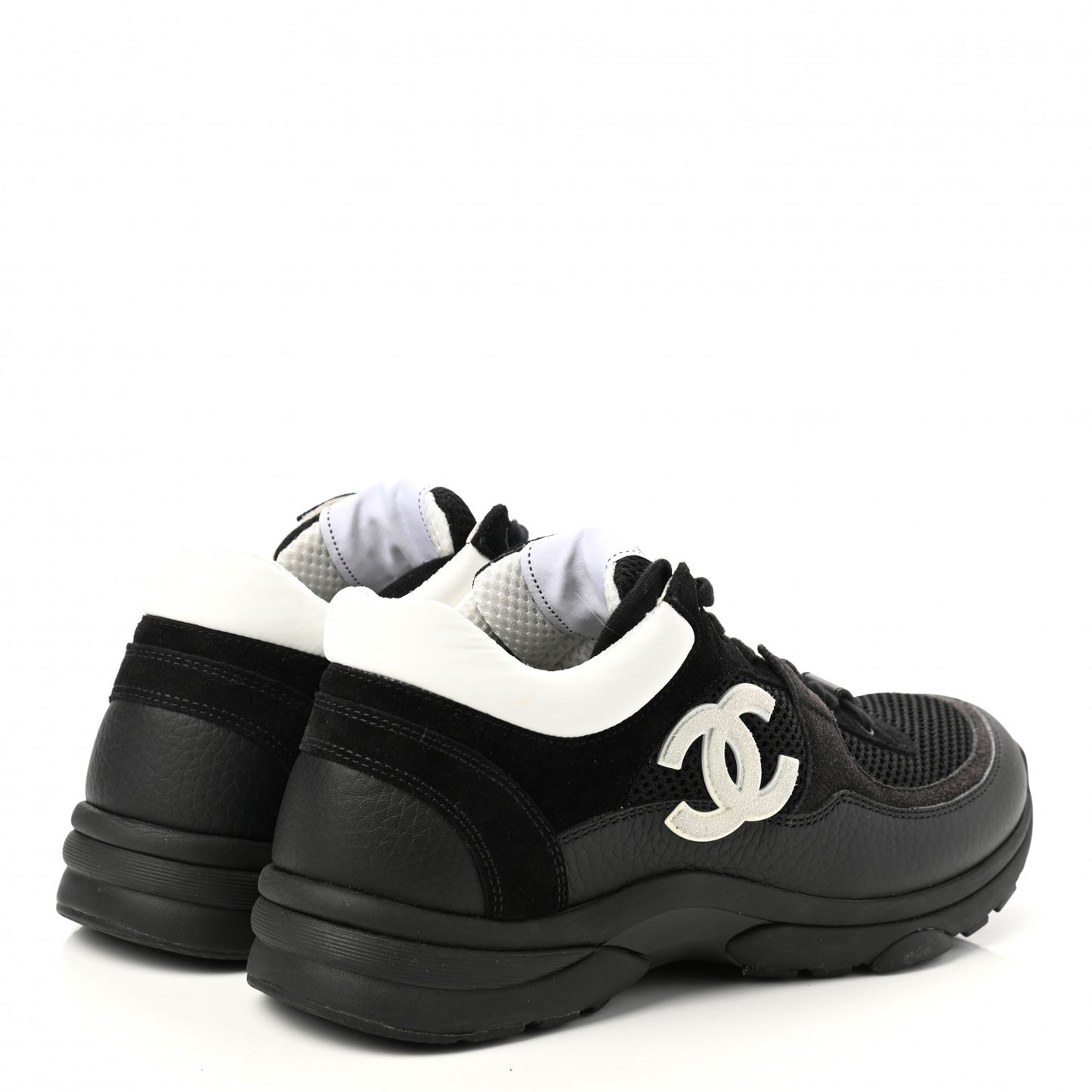 Mesh Suede Grained Calfskin Womens CC Sneakers 39 Black White