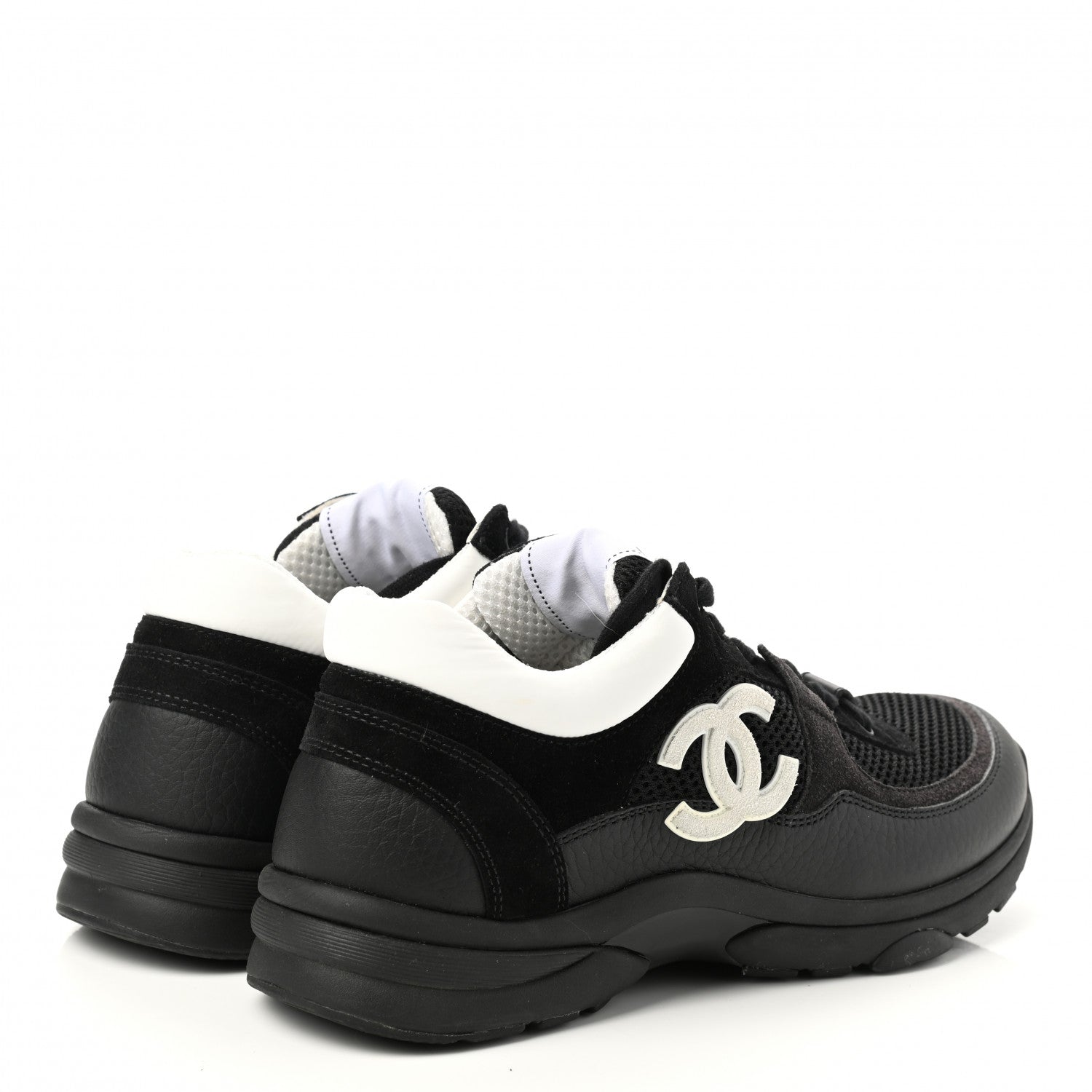 Chanel Mesh Suede Grained Calfskin Womens CC Sneakers 39 Black White 4 of 8