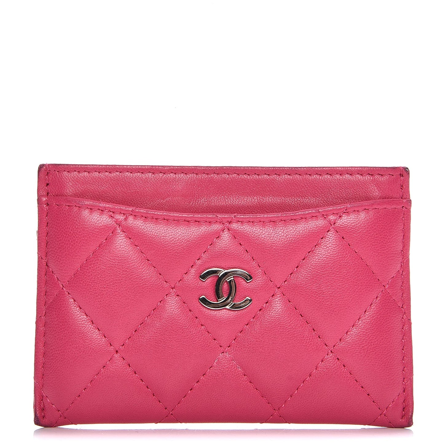 Lambskin Quilted Card Holder Fuchsia
