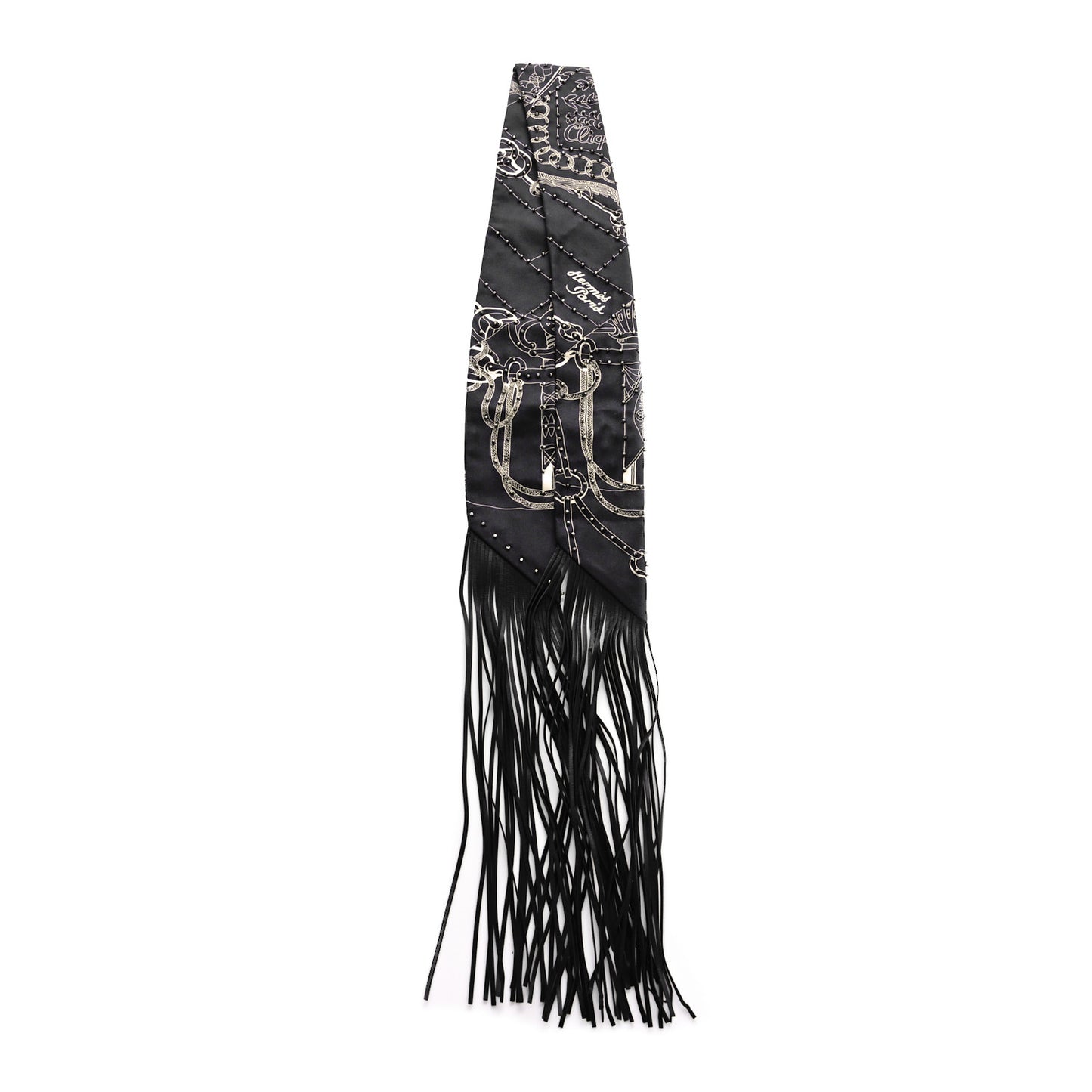 Silk Beaded Cliquetis Finesse Fringed Twilly Bleu Black