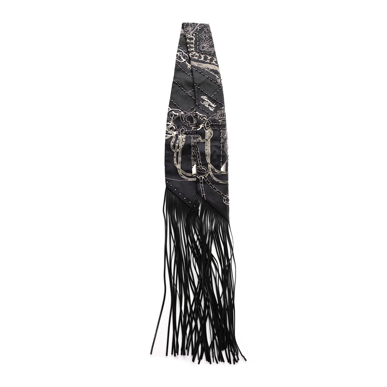 Hermes Silk Beaded Cliquetis Finesse Fringed Twilly Bleu Black 3 of 12