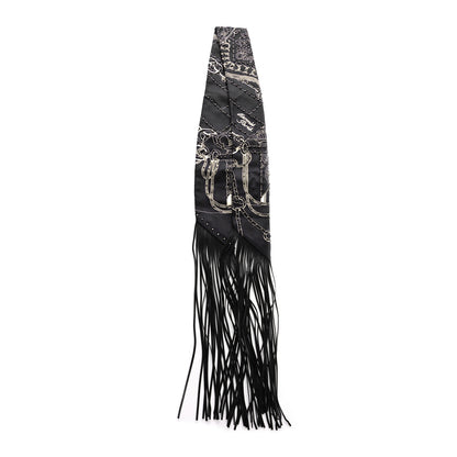 Hermes Silk Beaded Cliquetis Finesse Fringed Twilly Bleu Black 3 of 12