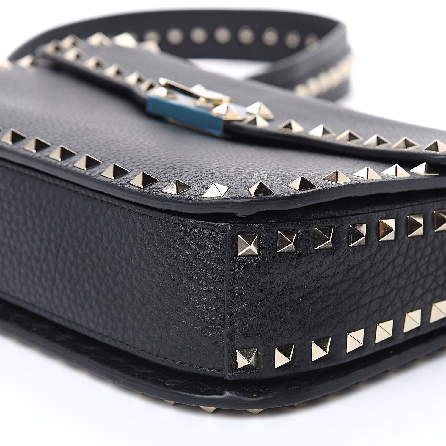Valentino Garavani Pebbled Calfskin Medium Rockstud Flap Saddle Bag Black 10 of 10