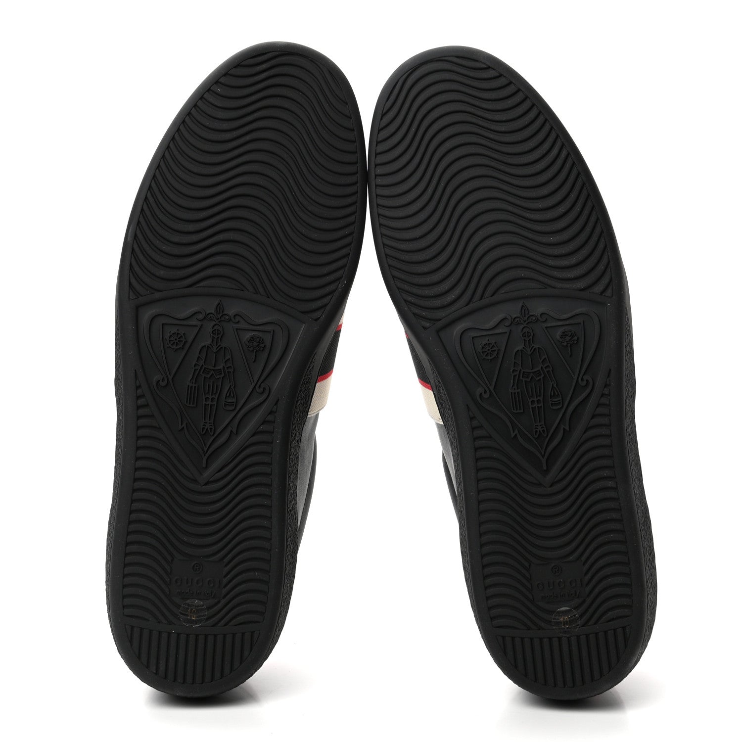 Gucci Calfskin Stripe Mens New Ace Sneakers 10 Black Ecru Red Flame 5 of 9