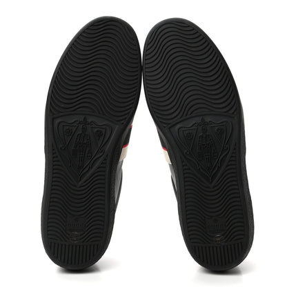Gucci Calfskin Stripe Mens New Ace Sneakers 10 Black Ecru Red Flame 5 of 9
