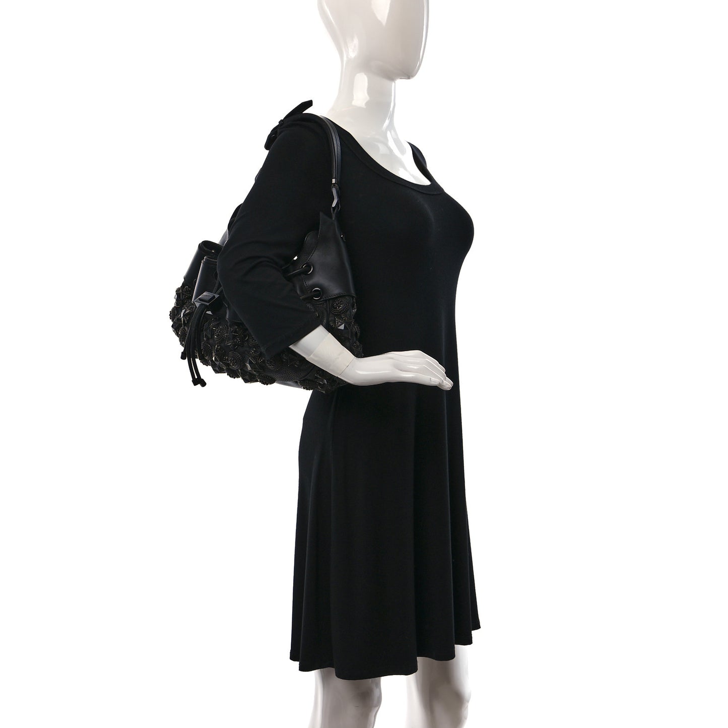Calfskin Mason Warrior Studded Hobo Black