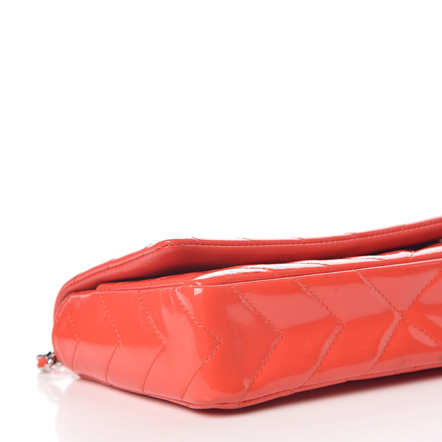 Patent Calfskin Chevron Quilted Wallet On Chain WOC Red