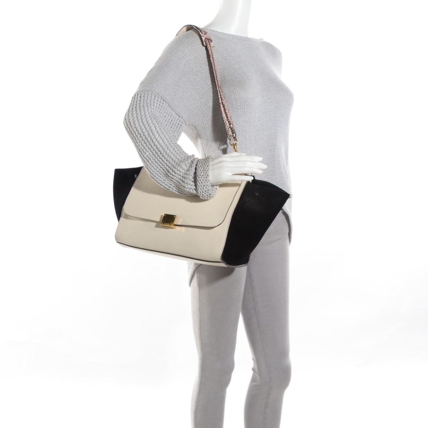 Celine Calfskin Suede Whipsnake Medium Trapeze Black White 2 of 8