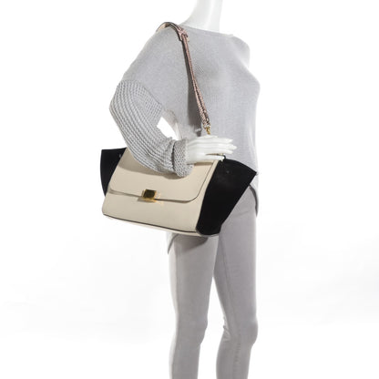 Celine Calfskin Suede Whipsnake Medium Trapeze Black White 2 of 8