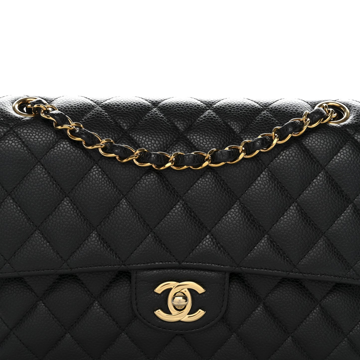 Caviar Quilted Medium Double Flap Black