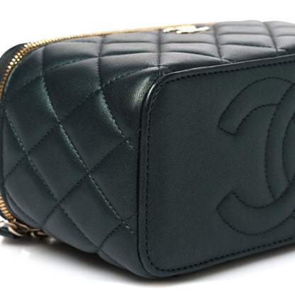 Chanel Iridescent Lambskin Quilted Small Top Handle Vanity Case With Chain Dark Green 9 of 10