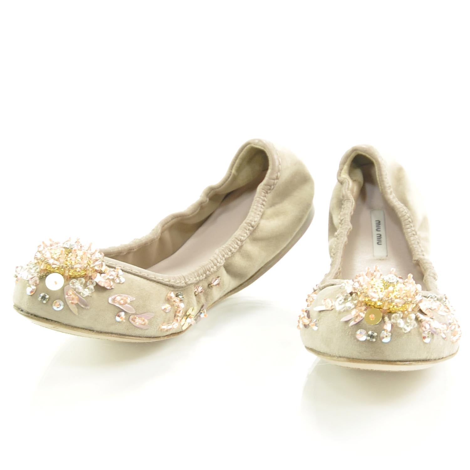 Miu Miu Suede Jeweled Ballet Flats 35 1 of 7