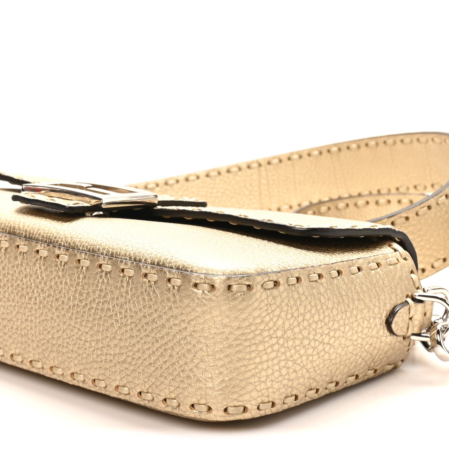 Fendi Cuoio Roma Sellerissima Nappa Sintetica Tape Stitch Baguette Platino 9 of 9