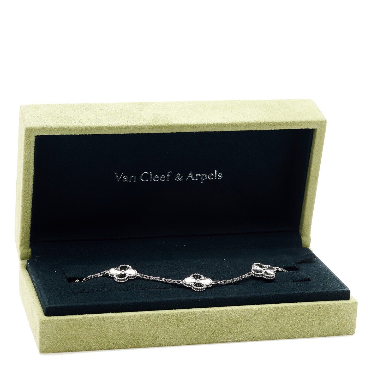 18K White Gold 5 Motifs Guilloche Vintage Alhambra Bracelet