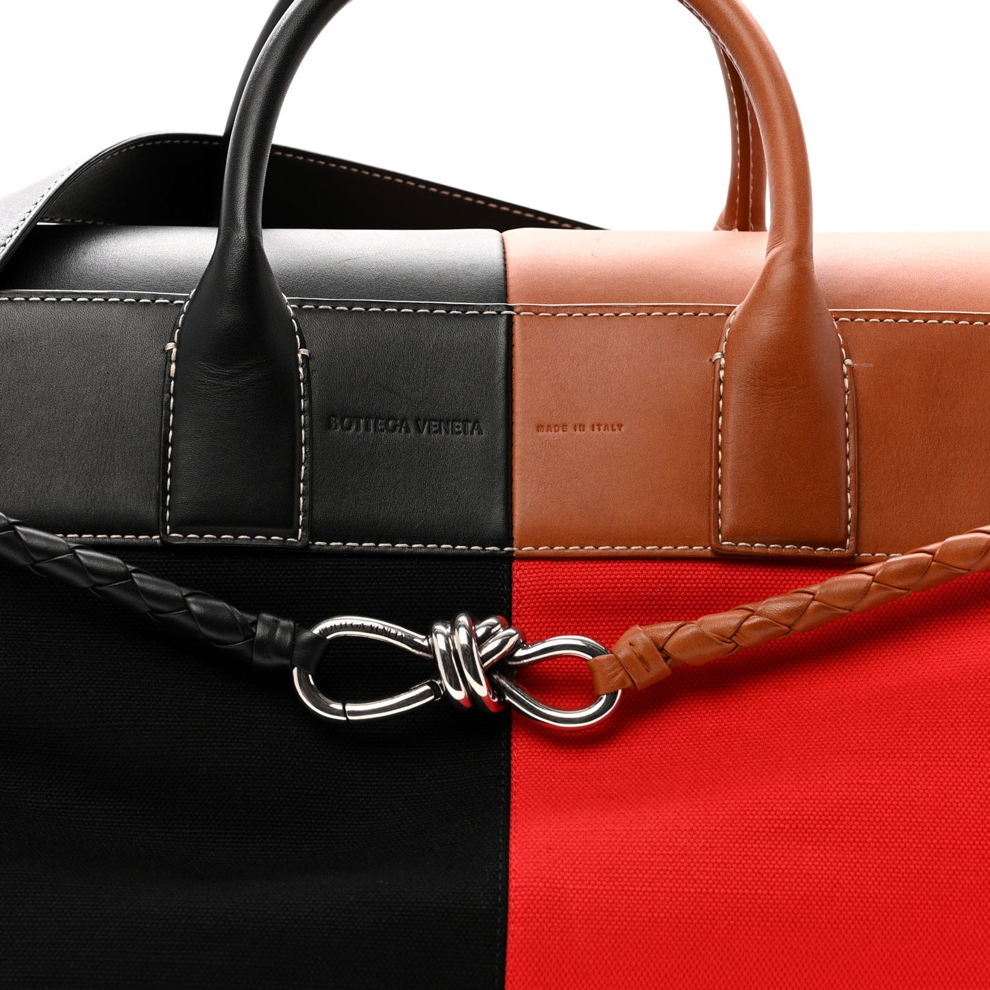 Canvas Calfskin Large Andiamo Voyager Shoulder Bag Black Scarlet Light Wood