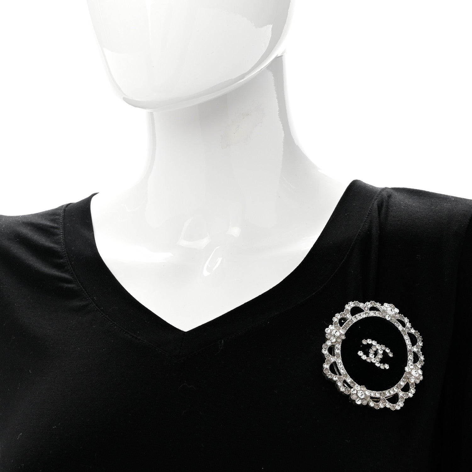 Chanel Crystal CC Velvet Brooch Black 2 of 5