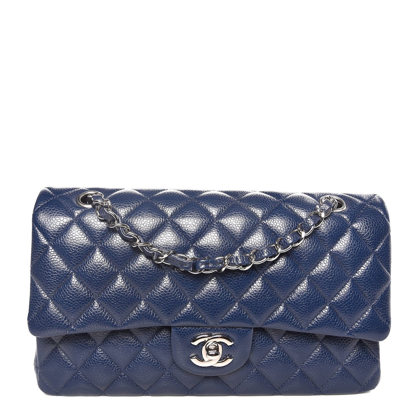 Caviar Quilted Medium Double Flap Navy