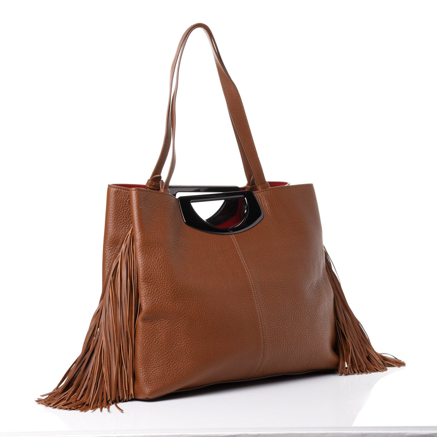 Grained Calfskin Passage Fringe Shopping Tote Brown