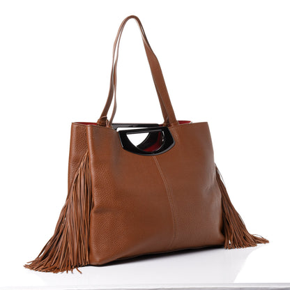 Christian Louboutin Grained Calfskin Passage Fringe Shopping Tote Brown 2 of 4