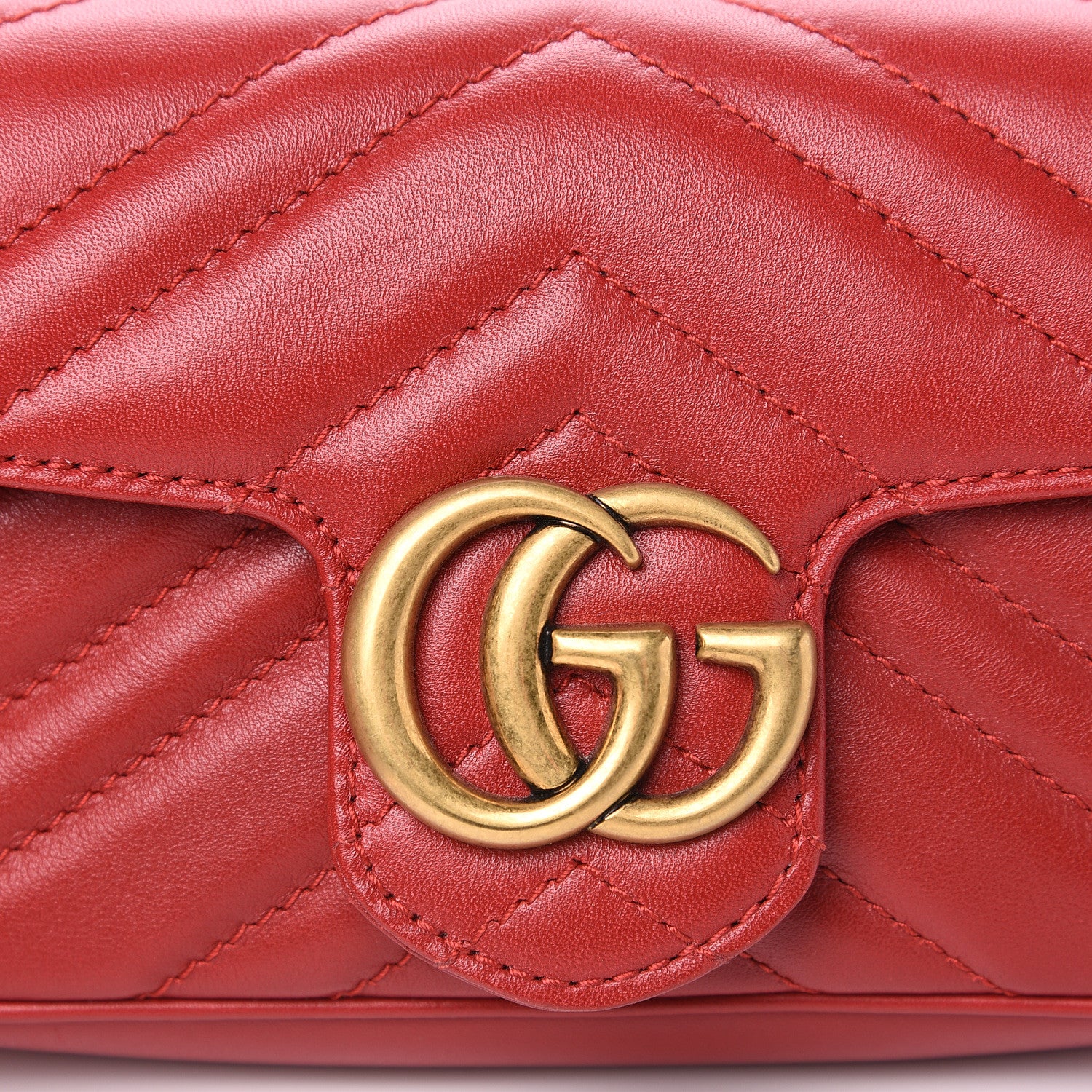Gucci Calfskin Matelasse Super Mini GG Marmont Shoulder Bag Hibiscus Red 7 of 10
