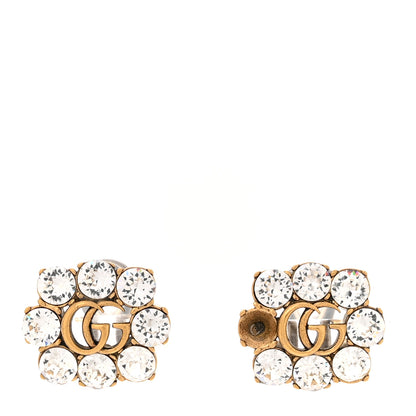 Gucci Metal Crystal Double G Clip On Earrings Aged Gold 1 of 6