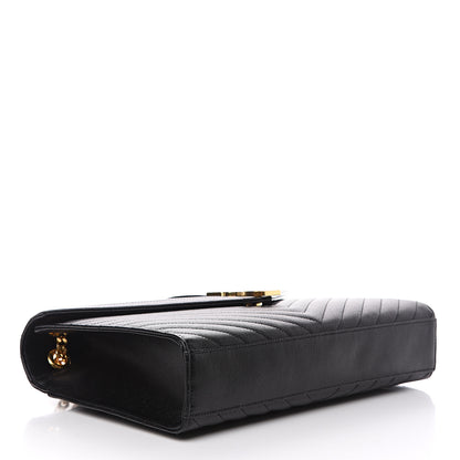 Saint Laurent Grain De Poudre Matelasse Chevron Large Monogram Satchel Black 3 of 9