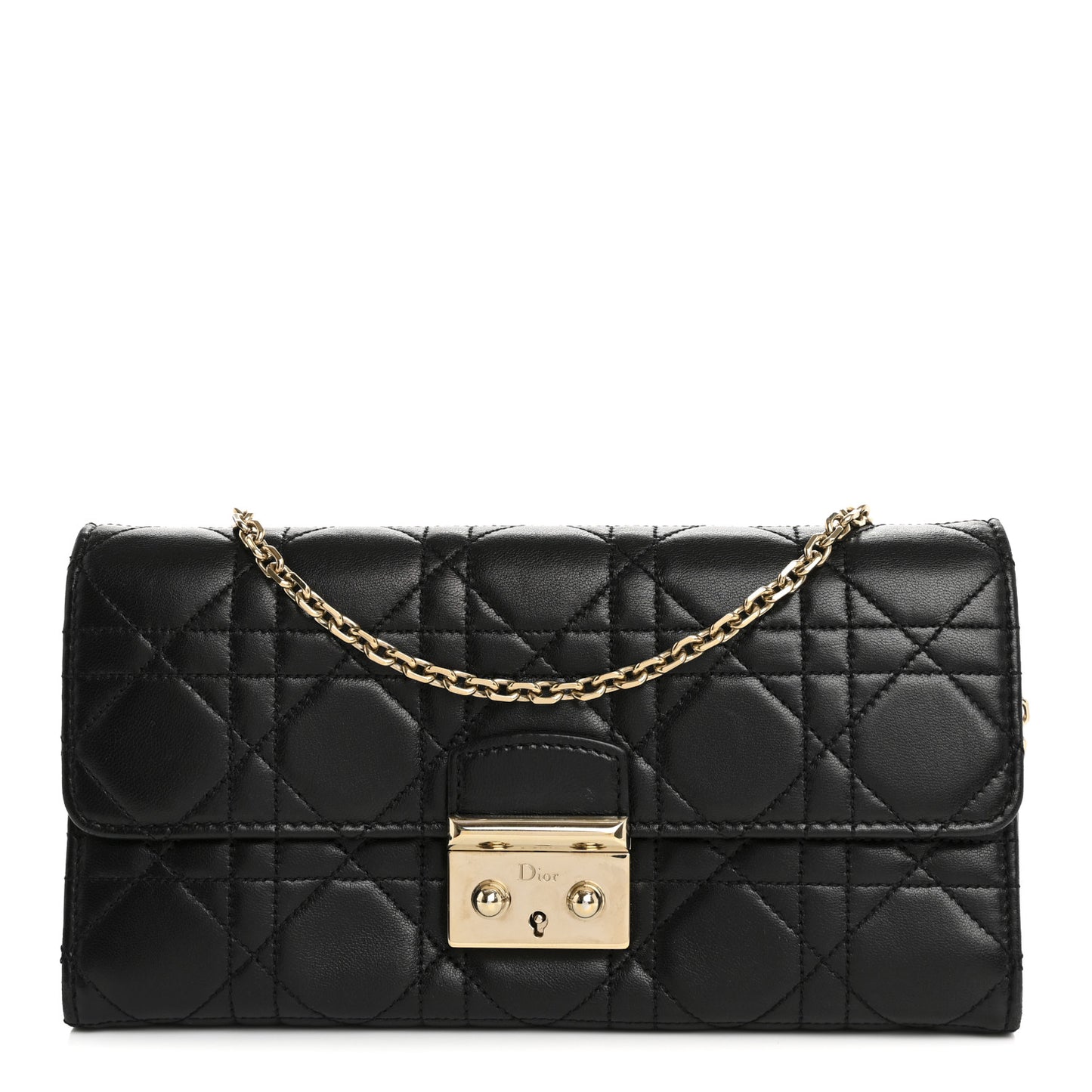 Lambskin Cannage Miss Dior Chain Wallet Black